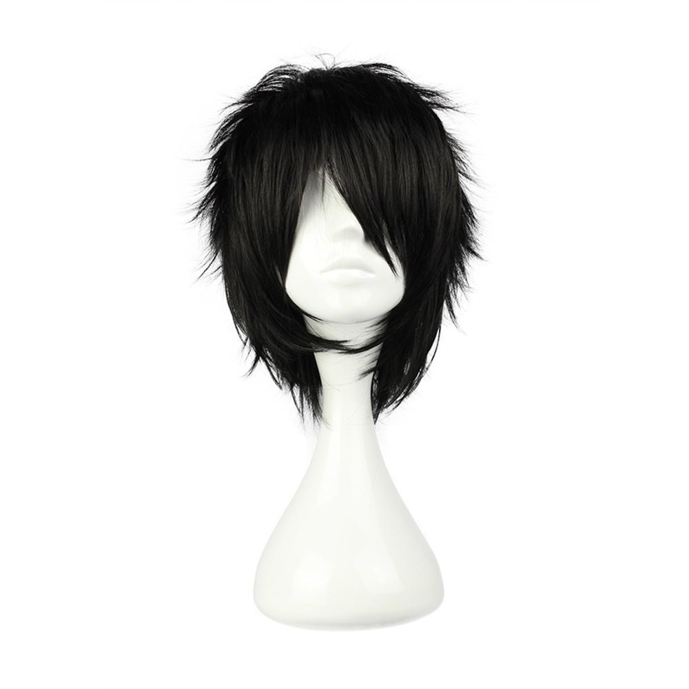 COSPLAZA Short Black Cosplay Wig Spiky Fluffy Heat Resistant Synthetic Hair Emo Wig