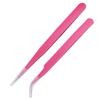 2pcs Pink Coated Stainless Steel Straight and Curved Head Tweezers for Eyelash Extension view 1