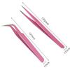 2pcs Pink Coated Stainless Steel Straight and Curved Head Tweezers for Eyelash Extension view 2
