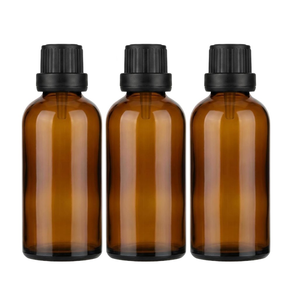 erioctry 3PCS 100ml/3.4oz Empty Amber Glass Bottle with Orifice Reducer and Black Cap for Essential Oils Aromatherapy Cosmetic Storage
