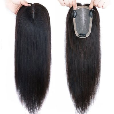 100% Real Human Hair Toppers Hand Tied Clip in Mono Wiglet Top Hairpieces Wiglet for Women, 16" Dark Brown