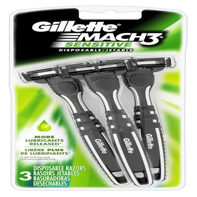 Gillette Mens Mach 3 Sensitive Disposable Razors 3 Count (6 Pack)