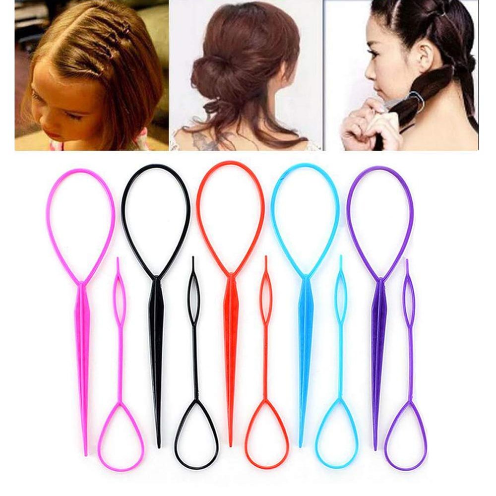 10PCS(5 Large + 5 Small) Tail Hair Styling Kit Plastic Magic Hair Braider Ponytail Maker Clip Tool Simple DIY Hair Styling Accessories Hair Pull Needle Hair Pins(Color Random)