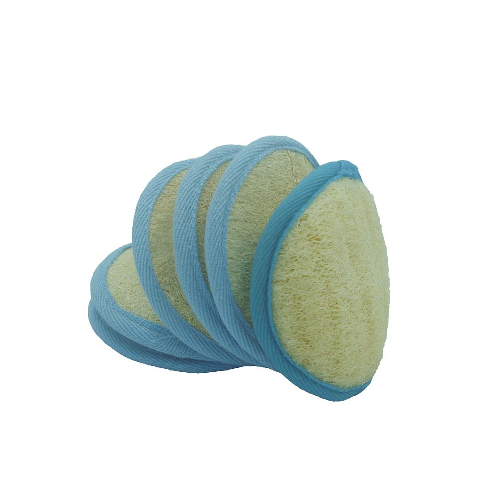 Bleu Bath (6 Pack) Exfoliating Loofah Facial Cleaning Pad in Pure Natural and Organic Luffa Loofa and Soft Bamboo Terry Material with Hook and Elastic Hand Strap-Scrubber Brush