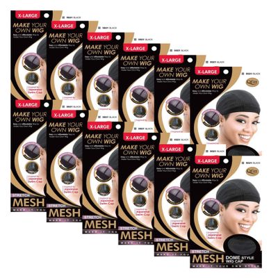 (12 Pack) Qfitt - Mesh Dome Style Wig Cap Extra Large #5021