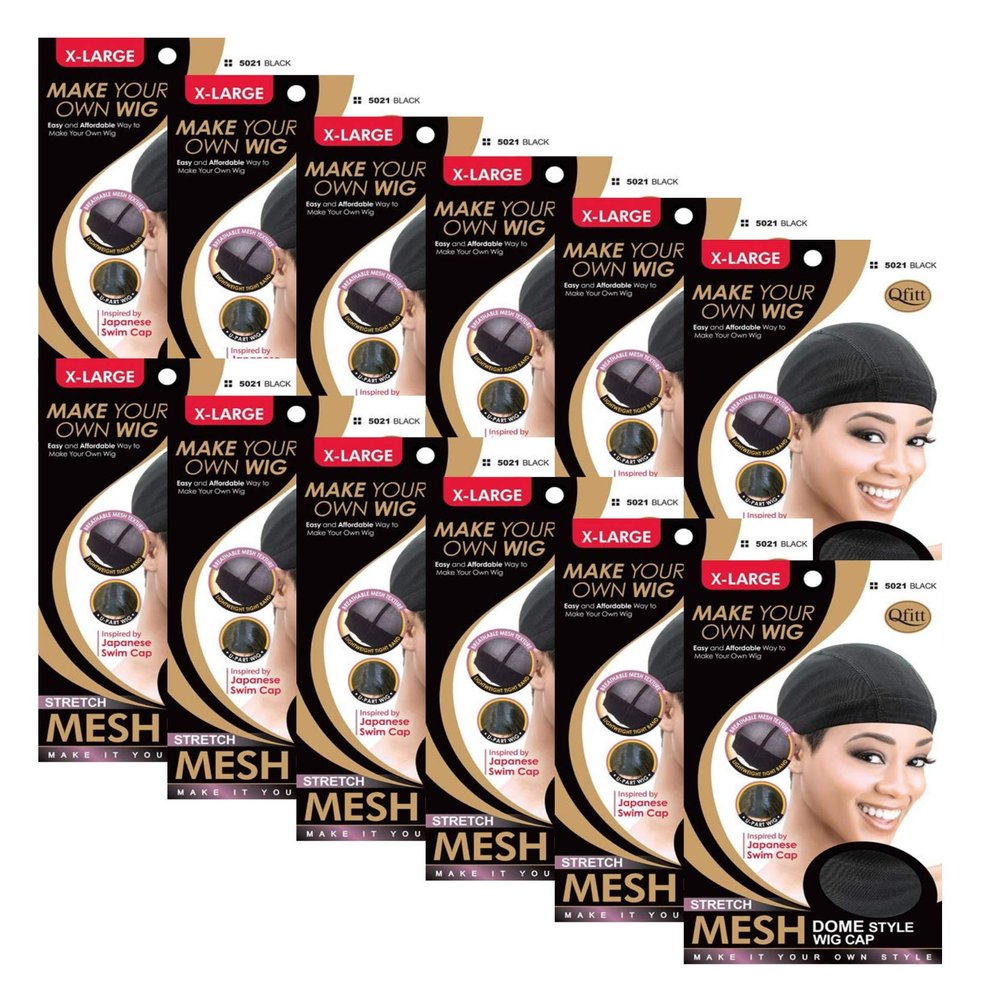 (12 Pack) Qfitt - Mesh Dome Style Wig Cap Extra Large #5021