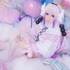 Anime Cosplay Wig Long Purple White Mixed Gradient Hair Synthetic Wigs+6 Balls+Horn+Tail view 4