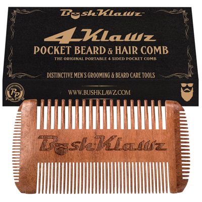 4Klawz Beard Comb - Pocket Comb for Men's Hair Beard Mustache and Sideburns with 4 Sides of Wide & Fine Teeth - Best Bearded Man Grooming Gift Special