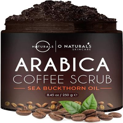 O Naturals Exfoliating Scrub, Natural Dead Sea Salt Deep-Cleansing Face & Body Scrubs. Anti-Cellulite Tones Helps Oily Skin, Acne, Ingrown Hairs & Dead Skin Remover - Coffee Arabica 8.45oz