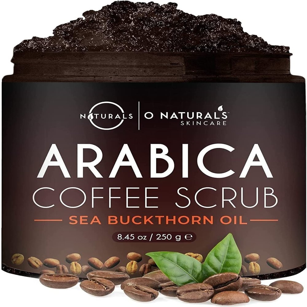 O Naturals Exfoliating Scrub, Natural Dead Sea Salt Deep-Cleansing Face & Body Scrubs. Anti-Cellulite Tones Helps Oily Skin, Acne, Ingrown Hairs & Dead Skin Remover - Coffee Arabica 8.45oz