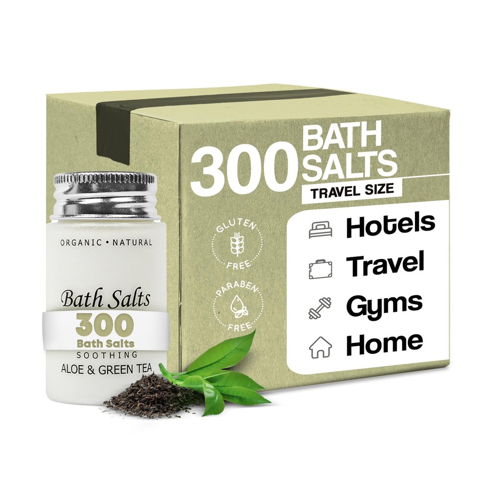 Soothing Aloe & Green Tea Bath Salts | 1.2oz Single-Use Hospitality/Travel Size Jar | Case of 300
