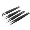 AKOAK 4 Pcs ESD Tweezers Set Anti-Static Tweezers Stainless Steel Tweezers for Eyelash Extension,Electronics, Jewelry-making - Straight and Curved Tip Tweezers - Black view 1