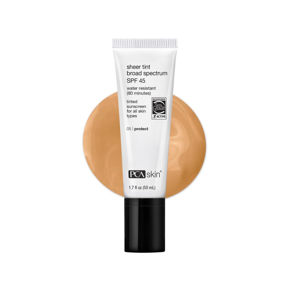PCA SKIN Sheer Tinted Sunscreen, SPF 45 Broad Spectrum, Water Resistant, Made With Physical Sunscreen Ingredients, 1.7 fl oz Tube