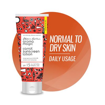 Aroma Magic Carrot Sunscreen Lotion with SPF 15 | Broad Spectrum UVA/UVB Protection | Non-Nano Zinc Oxide Mineral Sunblock | Non-Greasy Moisturizer for Dry Skin | 3.38 Fl Oz/100ml