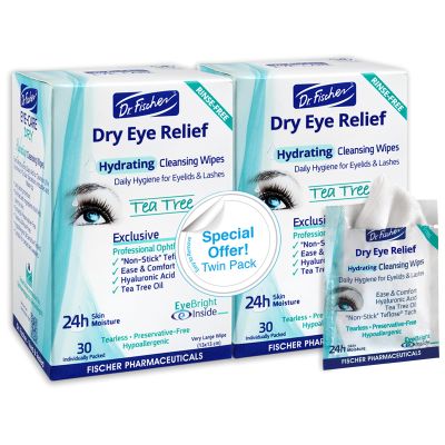 Dr. Fischer Tea Tree Eyelid Wipes for Dry Eyes - Gentle Eye Wipes for Everyday Eye Conditions and Hypoallergenic Makeup Remover (60 Wipes)
