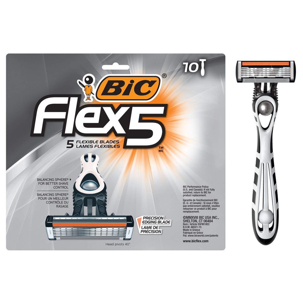 BIC Flex 5 Disposable Razor for Men, Sensitive Skin Razor For a Smooth, Comfortable and Close Shave, 10 Piece Razor Set