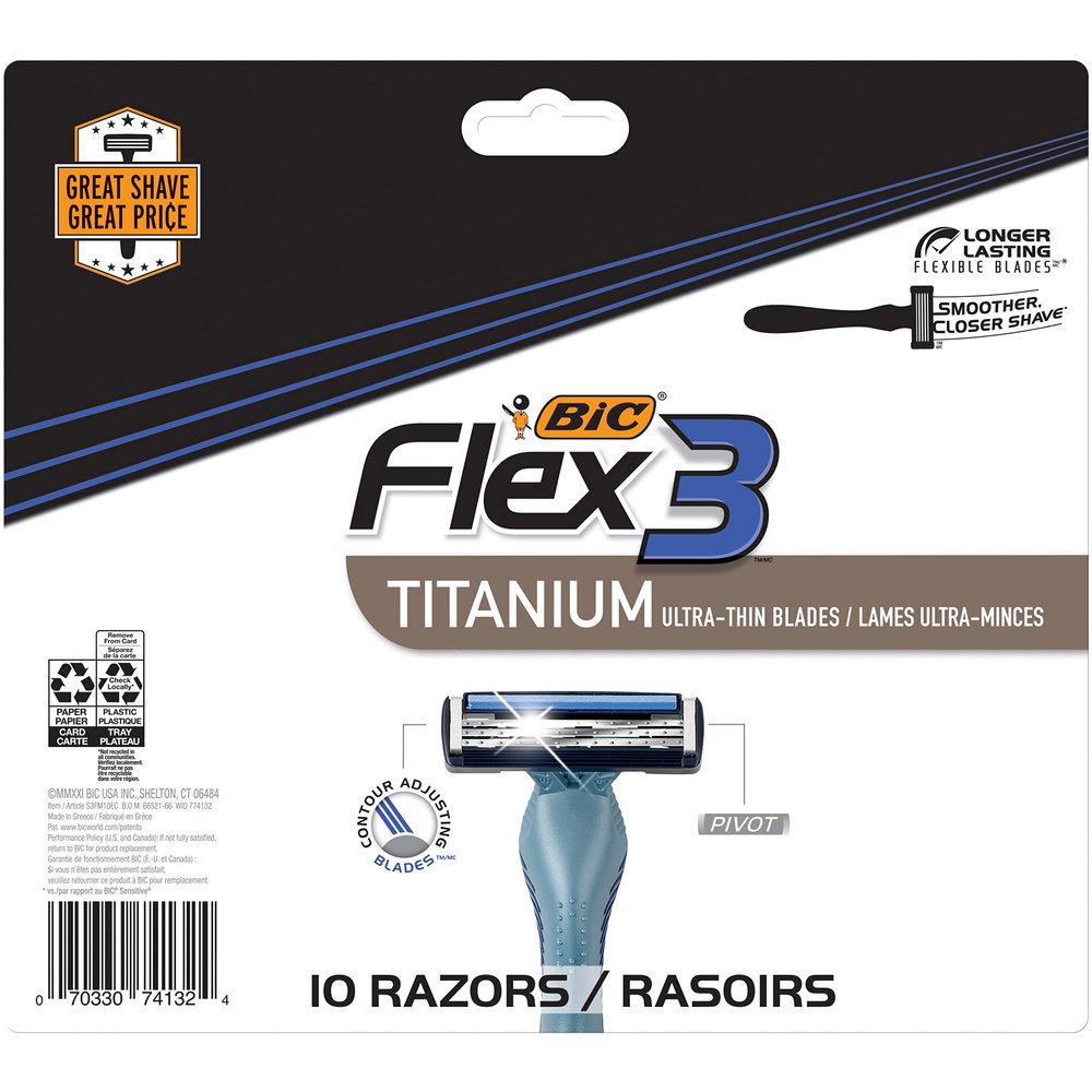 BIC Flex 3 Disposable Razors for Men, Great Razors For a Smooth and Comfortable Shave, Shaving Razors With 3 Blades, 10 Count