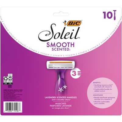 BIC Soleil 3 Scented Women's Disposable with 3 Blade Razors, Calming Lavender Scent and Vitamin E Moisture Strip, 10-Count