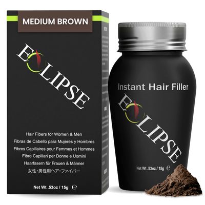 ECLIPSE Hair Fibers Medium Brown for Thinning Hair for Women & Men to Conceal Hair Loss in 15 Seconds - 100% Undetectable Hair Building Fibers, 15g