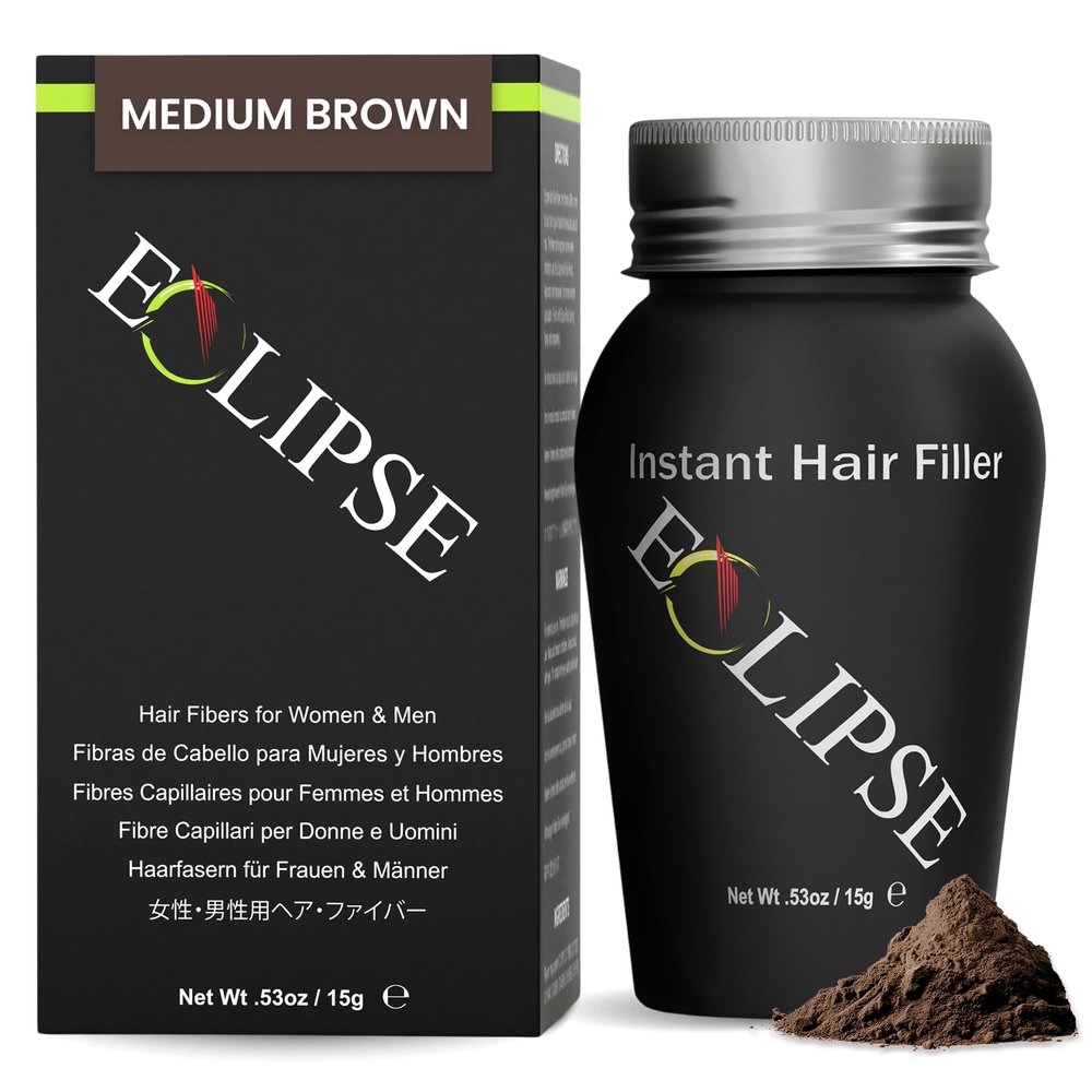 ECLIPSE Hair Fibers Medium Brown for Thinning Hair for Women & Men to Conceal Hair Loss in 15 Seconds - 100% Undetectable Hair Building Fibers, 15g