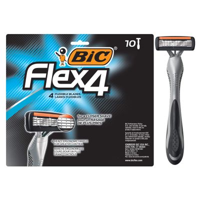 BIC Flex 4 Sensitive Disposable Razors For Men, For a Smooth, Ultra-Close and Comfortable Shave, 10 Piece Disposable Razor Set with 4 Blades