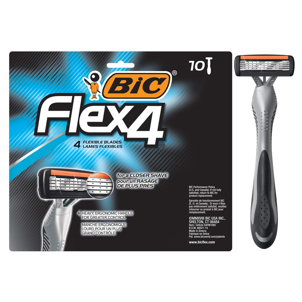BIC Flex 4 Sensitive Disposable Razors For Men, For a Smooth, Ultra-Close and Comfortable Shave, 10 Piece Disposable Razor Set with 4 Blades