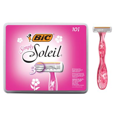 BIC Soleil Simply Smooth Women's Disposable Razors, 3 Blades With Moisture Strip For a Silky Smooth Shave, 10 Piece Razor Set