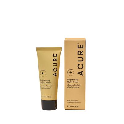 Acure Brightening Night Cream - Radiance Boosting Night Face Cream for Women & Men, Hydrating & Revitalizing Moisturizer for Uneven Skin Tone & Dullness w/Chlorella, Echinacea & Argan Oil - 1.7 fl oz
