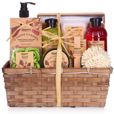 BRUBAKER Cosmetics Home Spa Gift Set - Garden Poppies Flowers - 14 Pcs Bath & Body Gift Basket for Women and Men