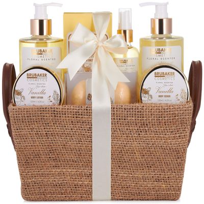 BRUBAKER Cosmetics Luxury Bath & Body Gift Basket - Vanilla Rose Mint Scent - 9 Pcs Home Spa Gift Set for Women and Men