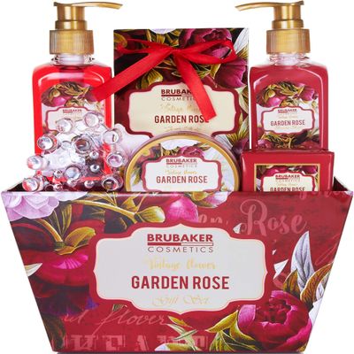 BRUBAKER Cosmetics Luxury Bath & Body Gift Basket - Garden Roses & Violets Scent - 7 Pcs Spa Gift Set for Women and Men