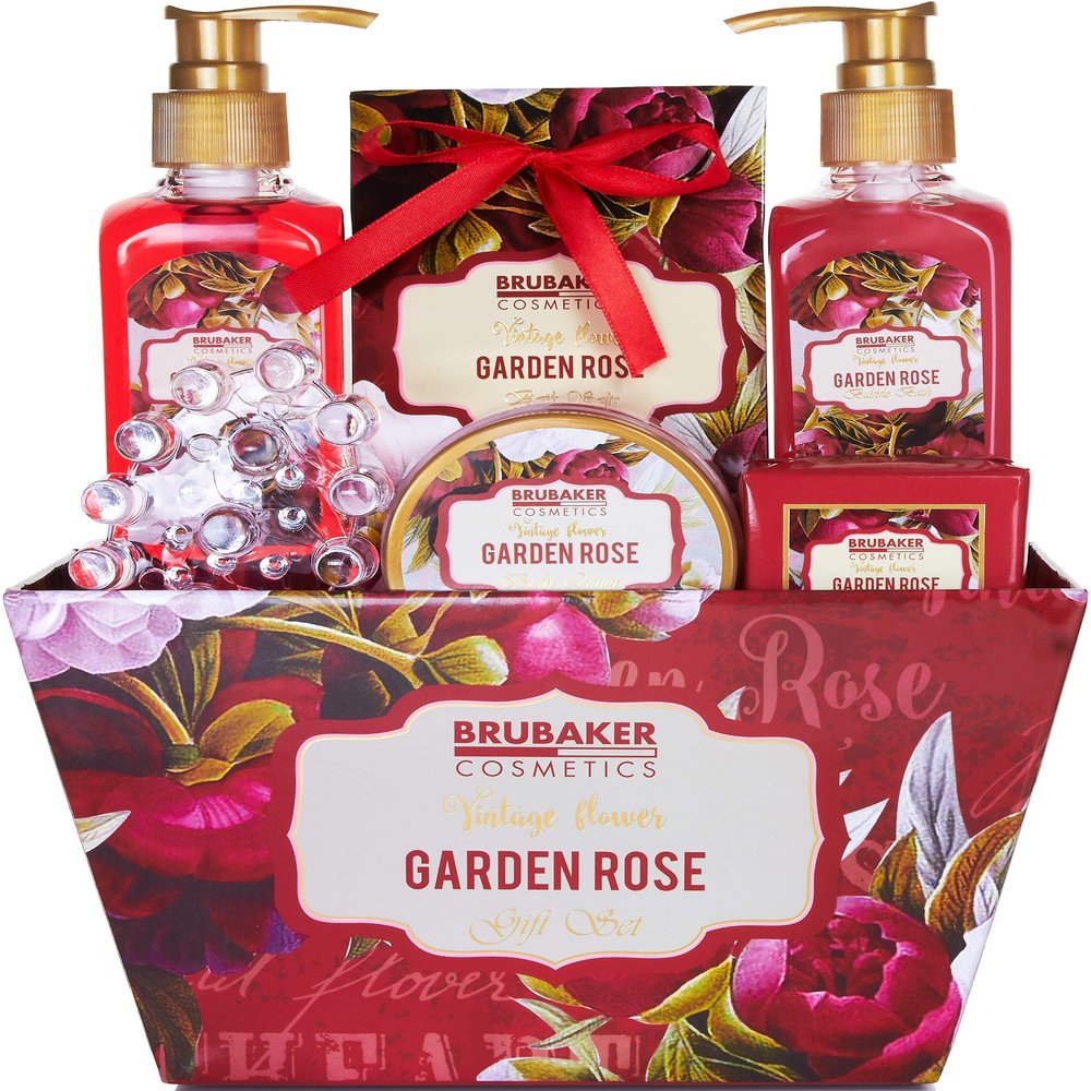 BRUBAKER Cosmetics Luxury Bath & Body Gift Basket - Garden Roses & Violets Scent - 7 Pcs Spa Gift Set for Women and Men