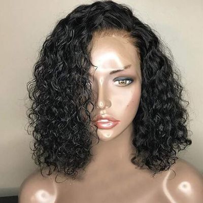 130 Density Natural Color Brazilian Virgin Human Hair Wigs for Balck Women Glueless Short Bob Curly Lace Front Wigs with Baby Hair (10", lace front wig)