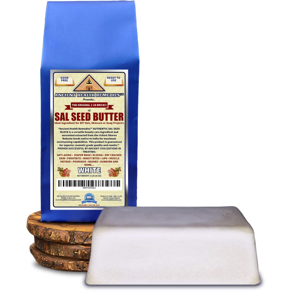 Ancient Health Remedies Cosmetic Grade, PURE SAL SEED BUTTER 1 LB (16 oz) BLOCK, Bulk, Odor Free Alternative to Raw Butters. Ideal Healing Base for DIY Balms, Creams, Hair and Hand Creams (INDIA).
