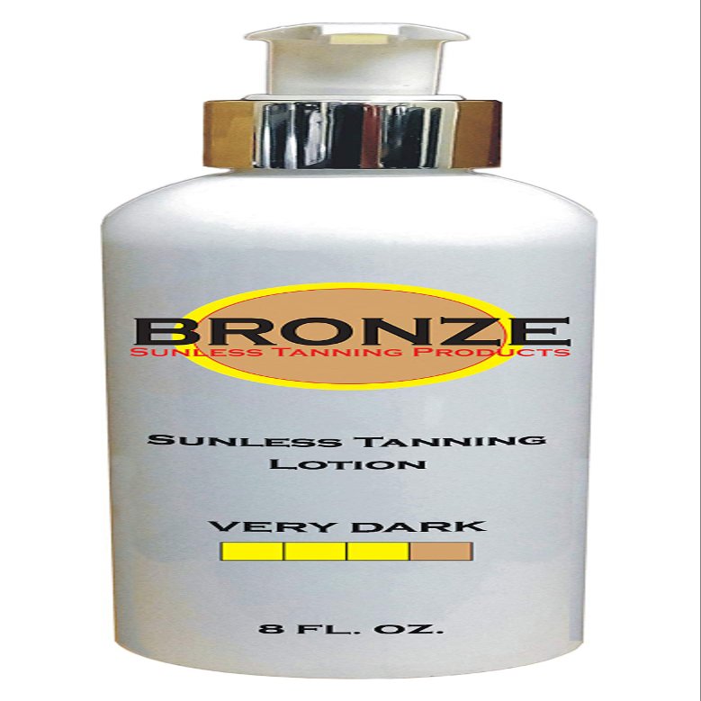BRONZE - Sunless Self Tanning Lotion - VERY DARK - 8 oz + INCLUDES: Applicator Mitt, Application Gloves and Best Fake Tanner Lotion Mousse Spray Sample  Gorgeous, Natural Looking Tan Lasts 7 Days