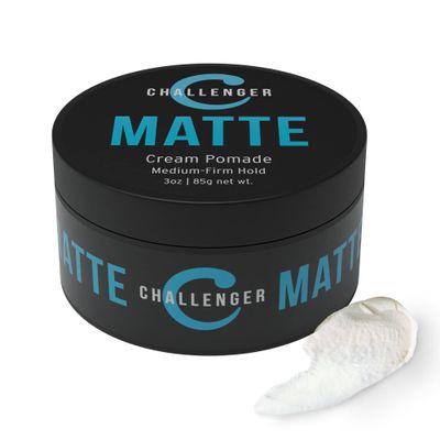 Challenger Mens Matte Cream Pomade | Natural Shine Free Finish Product | Clean & Subtle Scent | Medium Firm Hold & Travel Friendly | 3oz