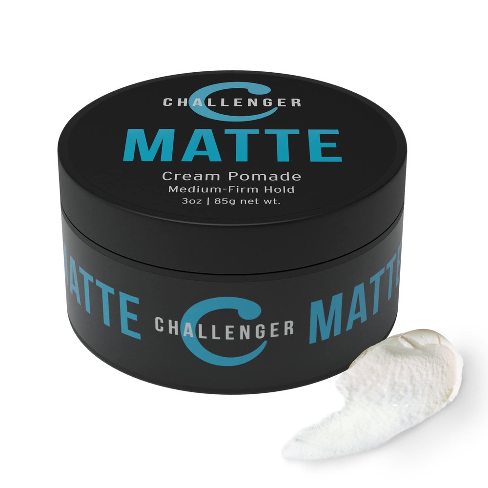 Challenger Mens Matte Cream Pomade | Natural Shine Free Finish Product | Clean & Subtle Scent | Medium Firm Hold & Travel Friendly | 3oz