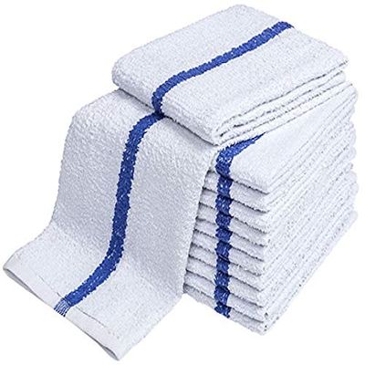 Atlas Economy Hand Towels 16x27 Inch (48 Bulk Pack) White with BLUE Stripe 100% Cotton - Salon, Gym, Spa, Massage, Spas, Motels, Restaurants, Cleaning, Auto & Home - Eco-Friendly