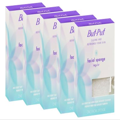 Buf-Puf Facial Sponge, Dermatologist Developed, Removes Deep Down Dirt & Makeup That Causes Breakouts and Blackheads, Reusable, Exfoliating, White, 5 Count