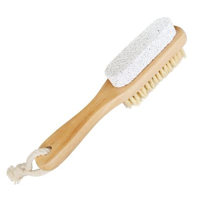 Aisilk Natural Soft Bristle Foot Brush and Pumice Stone Combo with Wooden Handle, Feet Exfoliator Pedicures Calluses Dead Dry Skin Remover Scrubber Scrub Brush for Shower Massage SPA Sauna