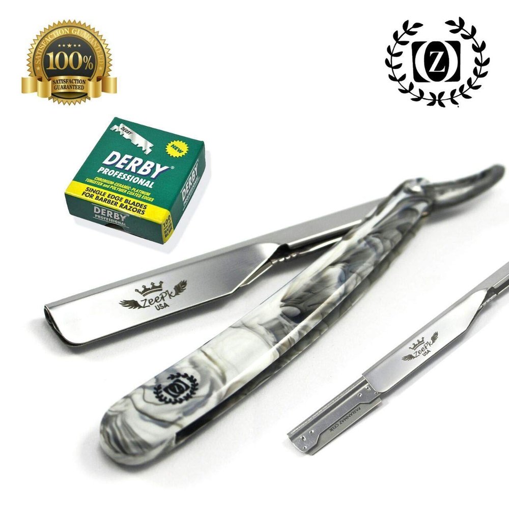 Hector Beauty Supply Classic White Stainless Steel Barber Shaving Razor - 100 Blades - Unisex Adults