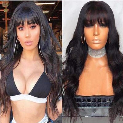 130 Density Natural Color Glueless Lace Front wigs human hair with baby Hair Virgin Brazilian Natural Wave human hair wigs with Bangs for black Women (12", lace front wig)