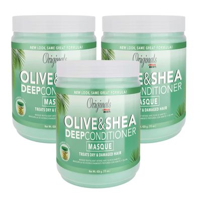 Africas Best Conditioner Originals Olive Oil Deep 15 Ounce Jar (443ml) (3 Pack)
