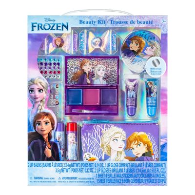 Disney Frozen Super Sparkly Cosmetic Beauty Makeup Set For Girls with Clips, Lip Gloss, Nail Stickers, Lip Balm, Nail Gems and Mirror For Parties, Sleepovers & Makeovers by Townley Girl 