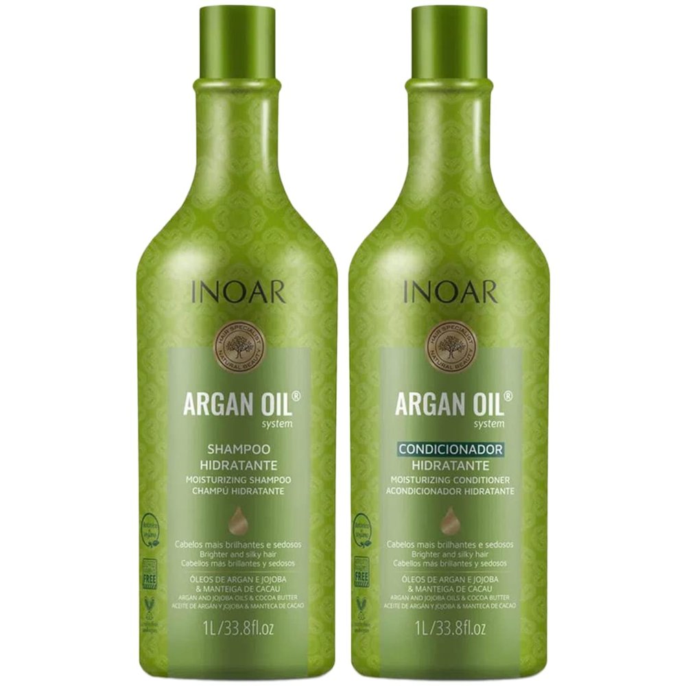 Inoar Argan Oil Shampoo & Conditioner Set - Hydrating, Moisturizing, Nourishing, Shine for Dry Damaged Hair - Repair, Hydration & Strengthen Chemically Treated Hair for Men and Women, 67.6 Fl Oz