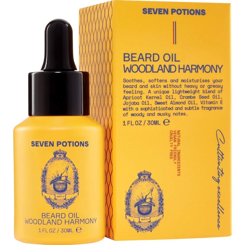SEVEN POTIONS Natural Beard Oil for Men 1 FL OZ / 30ml Sweet & Woody Beard Softener & Conditioner Vegan Conditioning Oil That Helps Prevent Itch & Dandruff (Woodland Harmony)