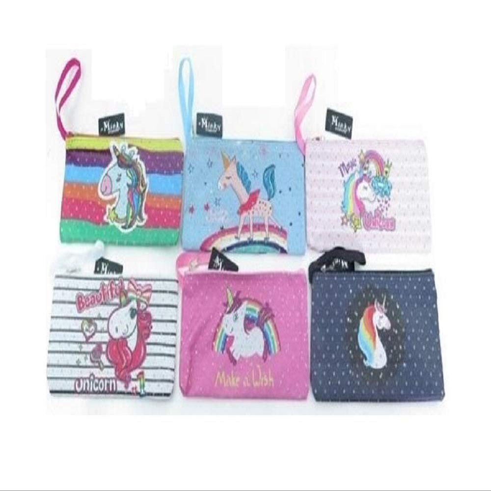 12- Minky Unicorn Zipper Makeup Cosmetic Party Favors School Girls Pouches Dozen