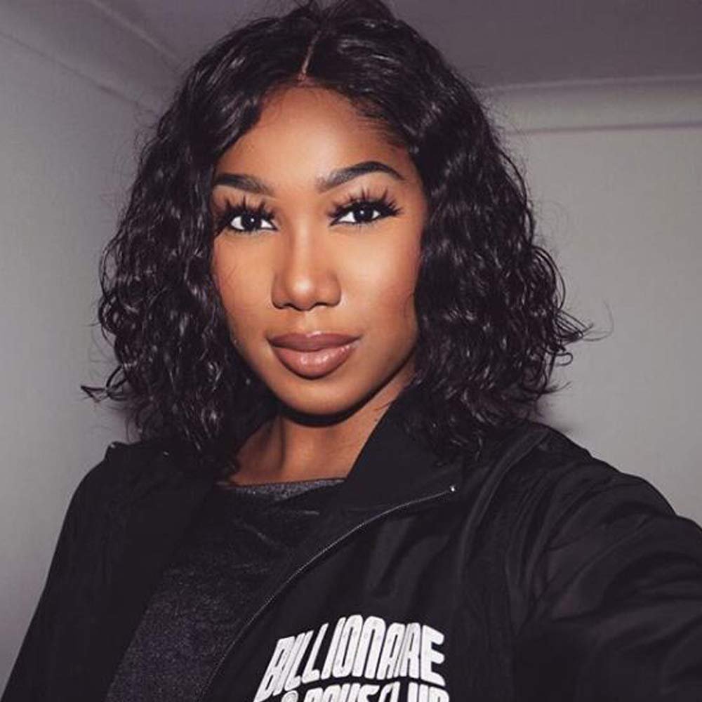 130 Density Short Bob Lace Front Wigs Virgin Brazilian Natural Wave Human Hair Wigs Middle Part Glueless Wavy Lace Wigs for Balck Women (12 inch lace front wig, natural color)