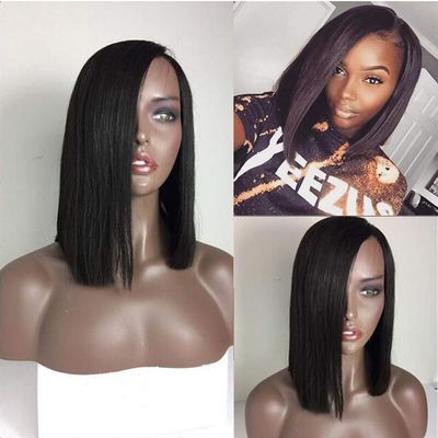 130 Density Natural Color Short Bob Human Hair Lace Front Wig Glueless Brazilian Virgin Silky Straight Full Lace Wigs with Baby Hair for Black Women (12 inch, lace front wig)