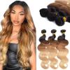 12A Grade Ombre Bundles Human Hair (T1B/30/27,14" 16" 18") Ombre Brown Body Wave Human Hair 3 Bundles 100% Unprocessed Virgin Brazilian Body Wave Hair Quick Weave view 1